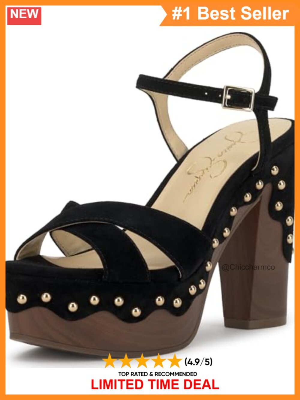 Block Heel Platform Sandals Studded Leather Peep Toe Ankle Strap